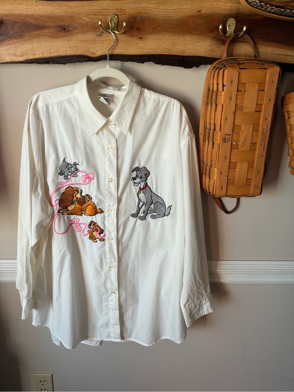 Vintage 90s Y2K Disney Store Lady & the Tramp Button Up Shirt, size XL